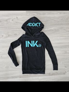INK ADDICT Black Hoodie with Teal Logo